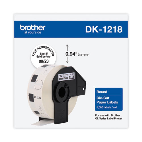 Brother Die-Cut Round Paper Labels, 0.94" dia, White, 1,000 Labels/Roll