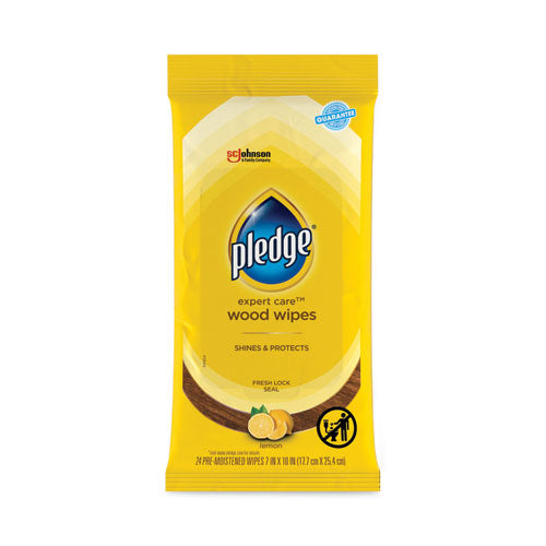 Pledge Lemon Scent Wet Wipes, Cloth, 7 x 10, White, 24/Pack