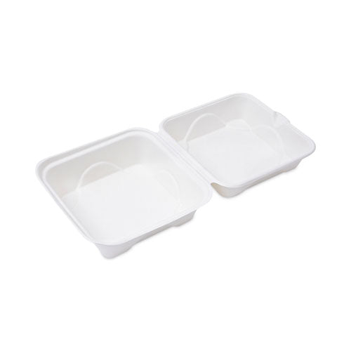 Eco-Products Molded Fiber Hinged Clamshell Containers, 6 x 6 x 3, White, Sugarcane, 50/Pack, 10 Packs/Carton