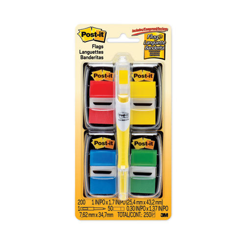 Post-it Flags Page Flag Value Pack, Assorted, 200 1" Flags + Highlighter with 50 0.5" Flags