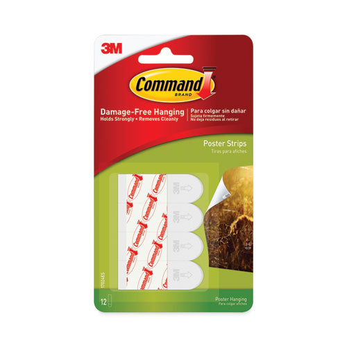 Command Poster Strip Pairs, Holds up to 1 lb, 0.63" x 1.75", White, 12/Pack