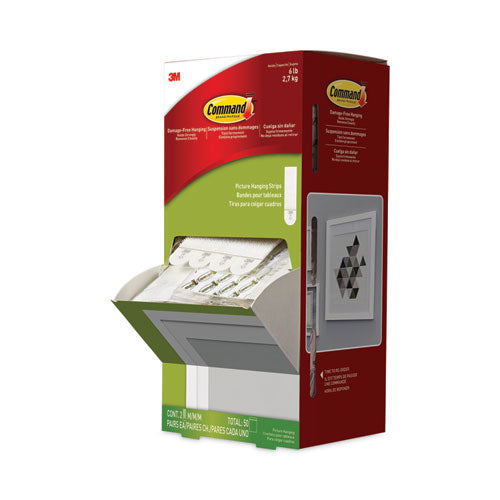 Command Damage-Free Hanging Picture Hanging Strip Pairs, Holds Up to 2.5 lb, Medium: 0.75" x 2.75", White, 4/Set, 50 Sets/Carton