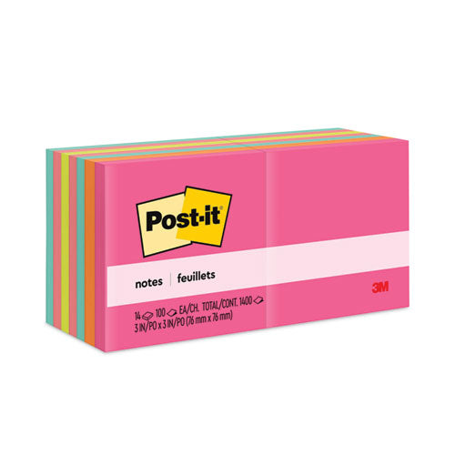 Post-it Notes Original Pads in Poptimistic Colors, Value Pack, 3" x 3", 100 Sheets/Pad, 14 Pads/Pack