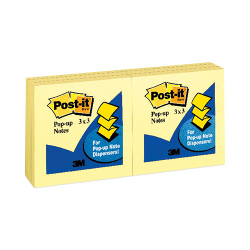 Post-it Pop-up Notes Original Canary Yellow Pop-up Refill, 3" x 3", Canary Yellow, 100 Sheets/Pad, 12 Pads/Pack