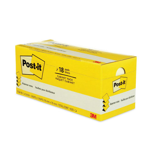 Post-it Pop-up Notes Original Canary Yellow Pop-up Refill Cabinet Pack, 3" x 3", Canary Yellow, 90 Sheets/Pad, 18 Pads/Pack
