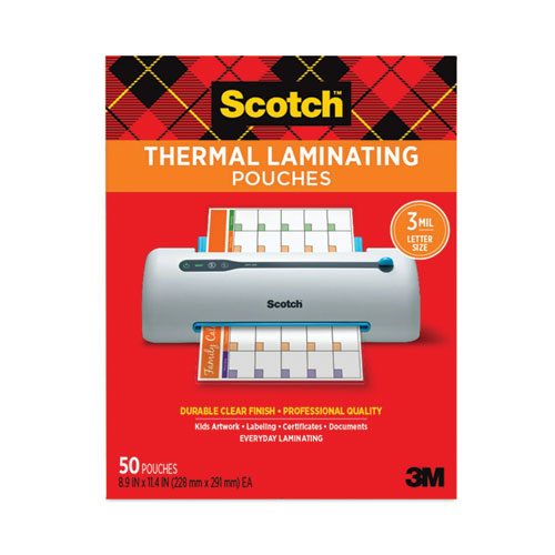 Scotch Laminating Pouches, 3 mil, 9" x 11.5", Gloss Clear, 50/Pack