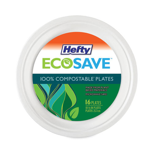 Hefty ECOSAVE Tableware, Plate, Sugarcane, 6.75" dia, White, 30/Pack