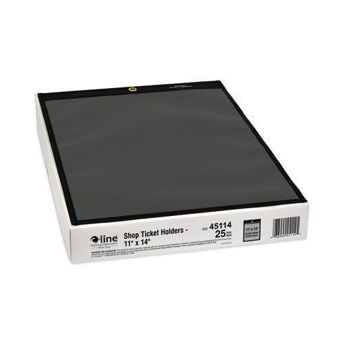 C-Line Stitched Shop Ticket Holders, Super Heavy-Duty, 11 x 14 Insert, Clear Front, Black Pressboard Back, Black Border, 25/Box