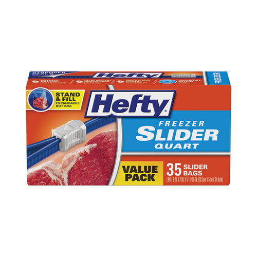 Hefty Slider Stand and Fill Freezer Storage Bags, 32 oz, 2.5 mil, 7" x 8", Clear, 35/Box