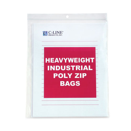 C-Line Heavyweight Industrial Poly Zip Bags, 8.5" x 11", Clear, 50/Box