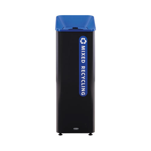 Rubbermaid Commercial Sustain Decorative Refuse with Recycling Lid, 15 gal, Metal/Plastic, Black/Blue
