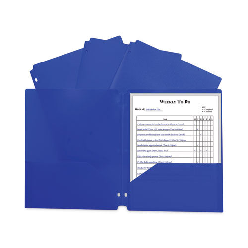 C-Line Two-Pocket Heavyweight Poly Portfolio Folder with 3-Hole Punch, Accommodates 11 x 8.5 Sheets, Blue, 25/Box