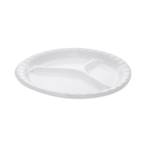 Pactiv Evergreen Placesetter Deluxe Laminated Foam Dinnerware, 3-Compartment Plate, 10.25" dia, White, 540/Carton