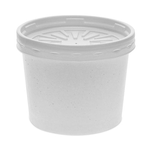 Pactiv Evergreen Paper Round Food Container and Lid Combo, 12 oz, 3.8" Diameter x 3" h, White, 250/Carton