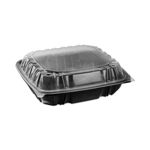 Pactiv Evergreen EarthChoice Vented Dual Color Microwavable Hinged Lid Container, 66 oz, 10.5 x 9.5 x 3.1, Black/Clear, Plastic, 132/Carton