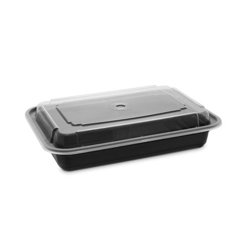 Pactiv Evergreen Newspring VERSAtainer Microwavable Containers, 28 oz, 8.8 x 6 x 2, Black Base/Clear Lid, Plastic, 150/Carton