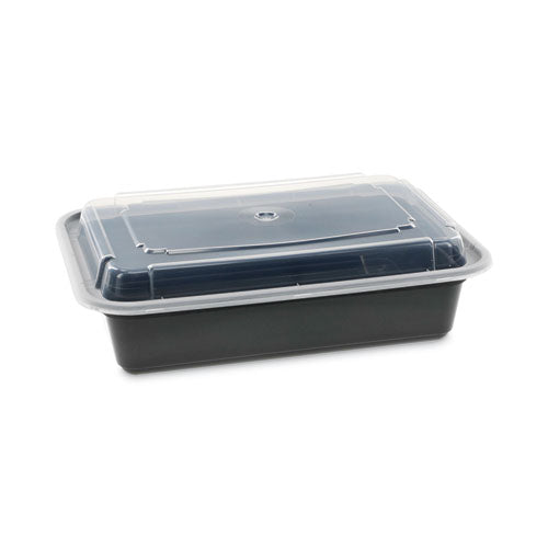 Pactiv Evergreen Newspring VERSAtainer Microwavable Containers, 38 oz, 8.8 x 6 x 2.5, Black/Clear, Plastic, 150/Carton