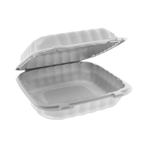 Pactiv Evergreen EarthChoice SmartLock Microwavable MFPP Hinged Lid Container, 8.35 x 8.35 x 3.1, White, Plastic, 200/Carton