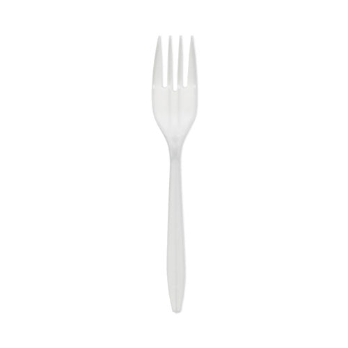 Pactiv Evergreen Fieldware Cutlery, Mediumweight Fork, Plastic, White, 1,000/Carton