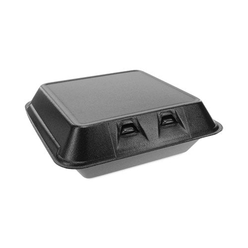 Pactiv Evergreen SmartLock Foam Hinged Lid Container, Large, 9 x 9.1 x 3.3, Black, 150/Carton