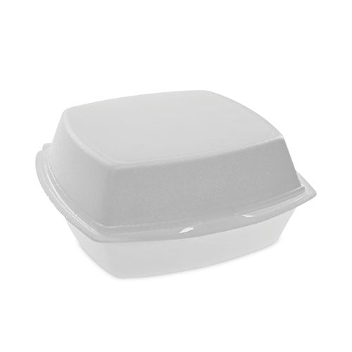 Pactiv Evergreen Foam Hinged Lid Container, Single Tab Lock, 6 x 6 x 3, White, 500/Carton