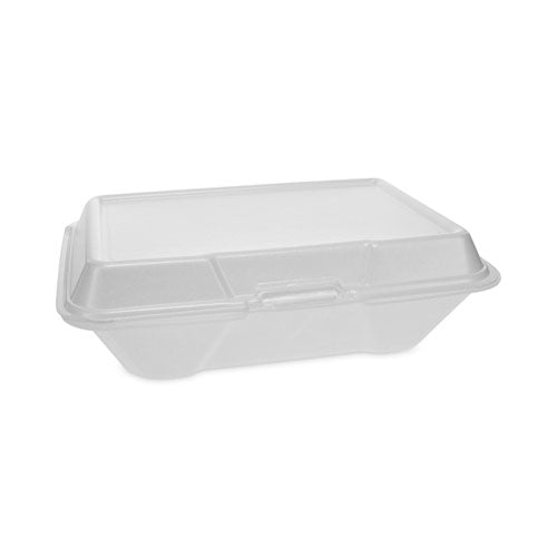 Pactiv Evergreen Foam Hinged Lid Container, Single Tab Lock #205 Utility, 9.2 x 6.5 x 2.8, White, 150/Carton