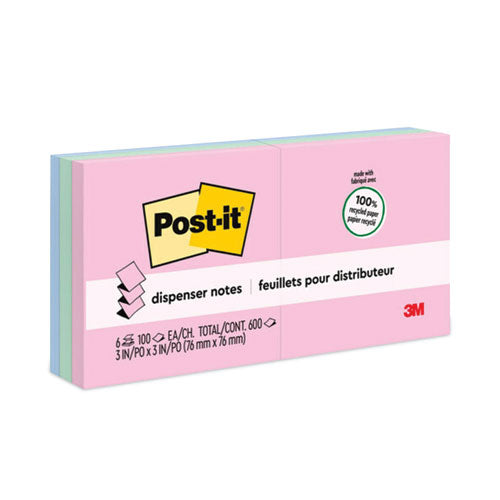 Post-it Greener Notes Original Recycled Pop-up Notes, 3 x 3, Sweet Sprinkles Collection Colors, 100 Sheets/Pad, 6 Pads/Pack