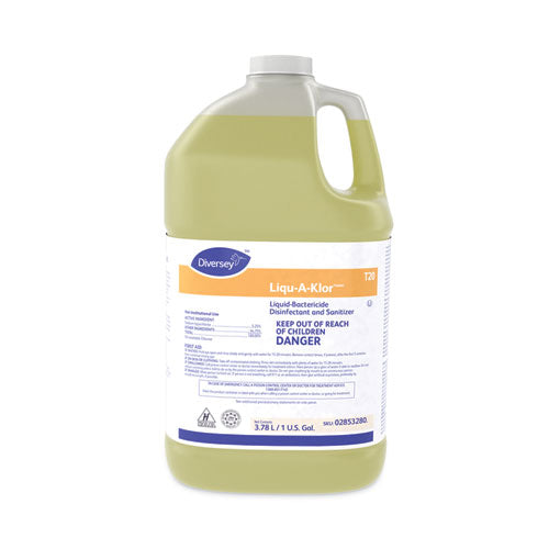 Diversey Liqu-A-Klor Disinfectant/Sanitizer, 1 gal Bottle, 4/Carton