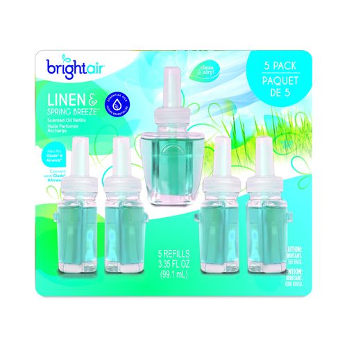 BRIGHT Air Electric Scented Oil Air Freshener Refill, Linen and Spring Breeze, 0.67 oz Bottle, 5/Pack