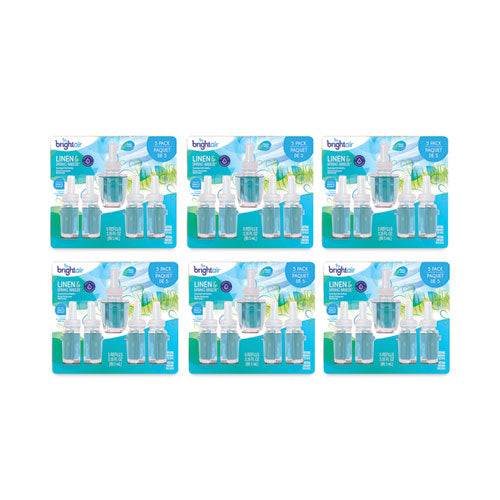 BRIGHT Air Electric Scented Oil Air Freshener Refill, Linen and Spring Breeze, 0.67 oz Bottle, 5/Pack, 6 Pack/Carton