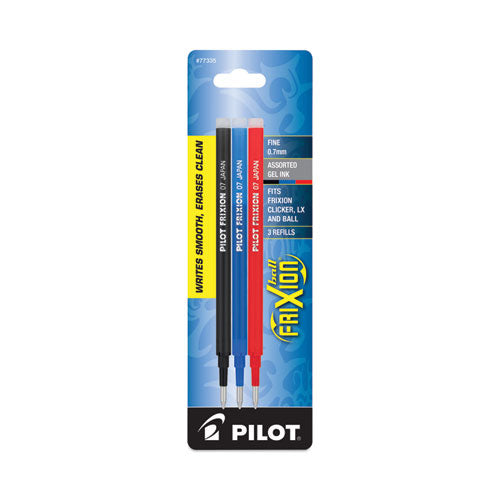 Pilot Refill for Pilot FriXion Erasable, FriXion Ball, FriXion Clicker and FriXion LX Gel Ink Pens, Fine-Tip, Assorted Ink, 3/Pack