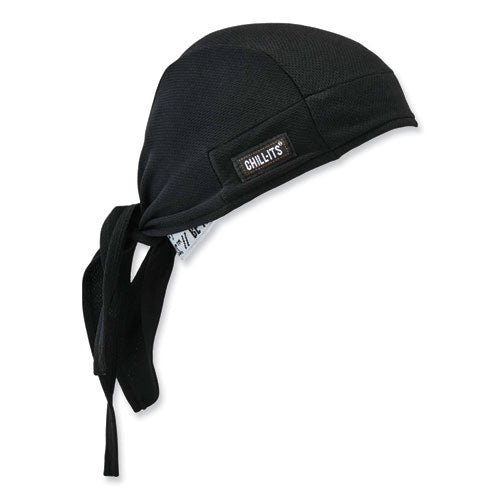 ergodyne Chill-Its 6615 High-Performance Bandana Doo Rag with Terry Cloth Sweatband, One Size Fits Most, Black