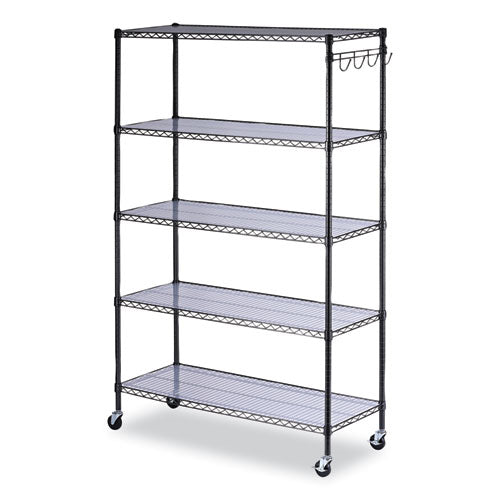 Alera 5-Shelf Wire Shelving Kit with Casters and Shelf Liners, 48w x 18d x 72h, Black Anthracite