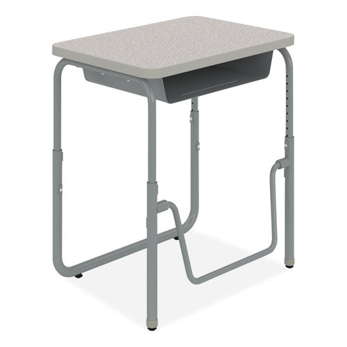 Safco AlphaBetter 2.0 Height-Adjustable Student Desk with Pendulum Bar and Book Box, 27.75" x 19.75" x 22" to 30", Pebble Gray