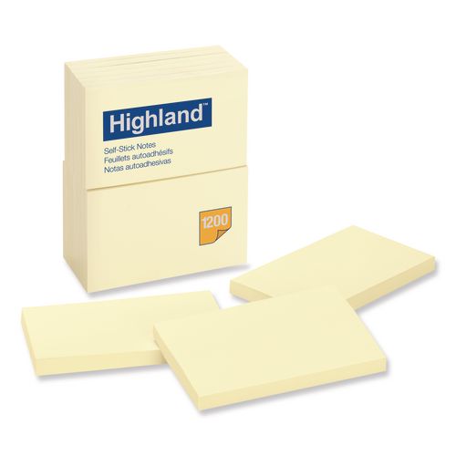 Highland Self-Stick Notes, 3" x 5", Yellow, 100 Sheets/Pad, 12 Pads/Pack