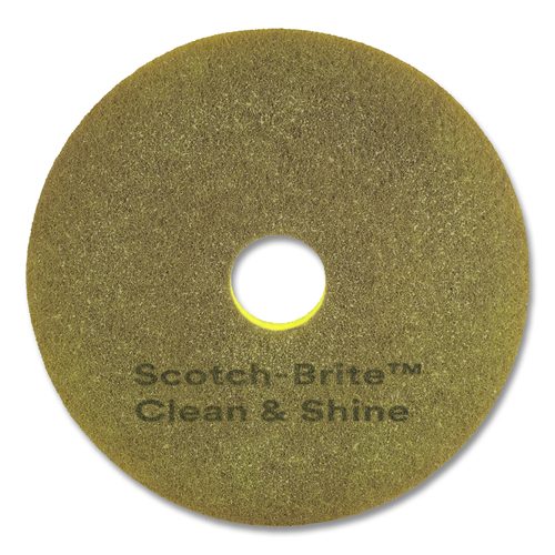 Scotch-Brite Clean and Shine Pad, 16" Diameter, Brown/Yellow, 5/Carton