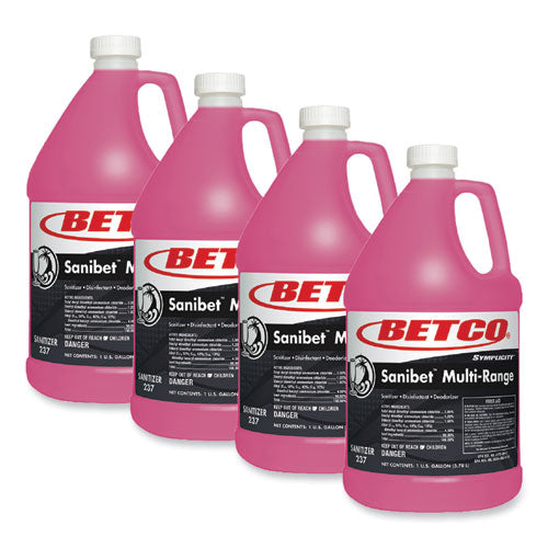 Betco Symplicity Sanibet Multi-Range Sanitizer Disinfectant Deodorizer, 1 gal Bottle, 4/Carton