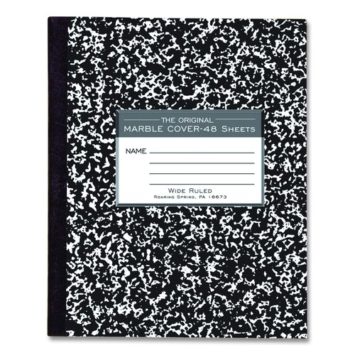 Roaring Spring Marble Cover Composition Book, Wide/Legal Rule, Black Marble Cover, (48) 8.5 x 7 Sheets