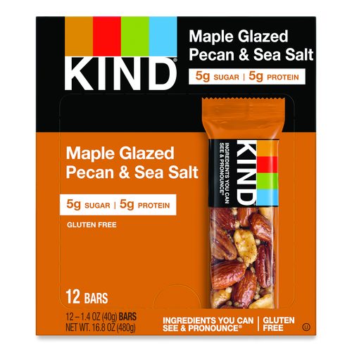 KIND Nuts and Spices Bar, Maple Glazed Pecan and Sea Salt, 1.4 oz Bar, 12/Box