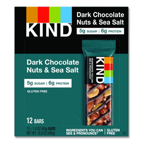KIND Nuts and Spices Bar, Dark Chocolate Nuts and Sea Salt, 1.4 oz Bar, 12/Box