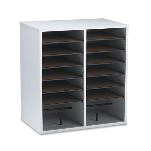 Safco Wood/Laminate Literature/CD Sorter, 16 Compartments, 19.5 x 11.75 x 21, Gray Wood