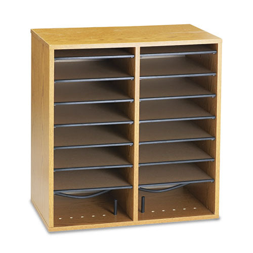 Safco Wood/Laminate Literature/CD Sorter, 16 Compartments, 19.5 x 11.75 x 21, Medium Oak