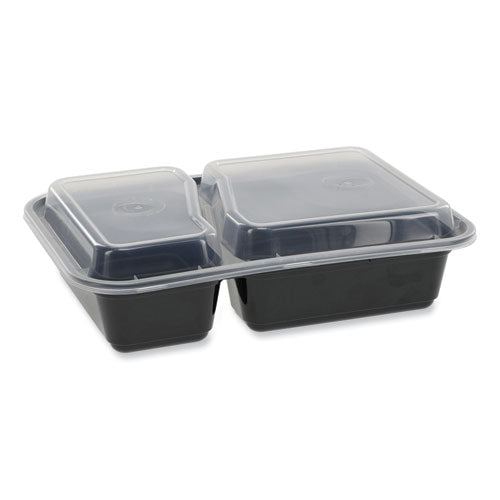 Pactiv Evergreen Newspring VERSAtainer Microwavable Containers, Rectangular, 2 Compartments, 30 oz, Black/Clear, Plastic, 150/Carton