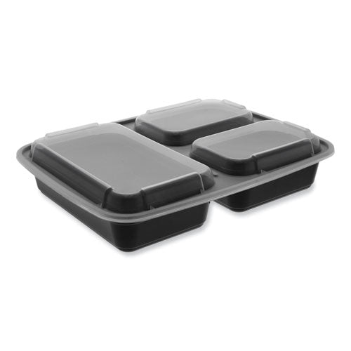 Pactiv Evergreen Newspring DELItainer Microwavable Container, 32 oz, 7.57 x 9.9 x 2.1, Black/Clear, Plastic, 150/Carton