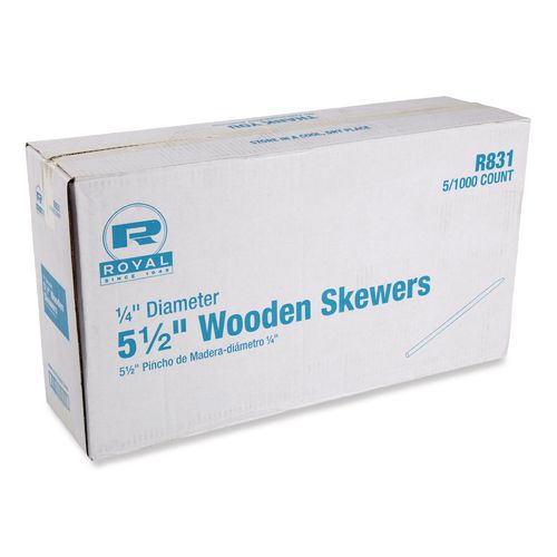 AmerCareRoyal Wooden Skewers, 5.5", Natural, 1,000/Box, 5 Boxes/Carton