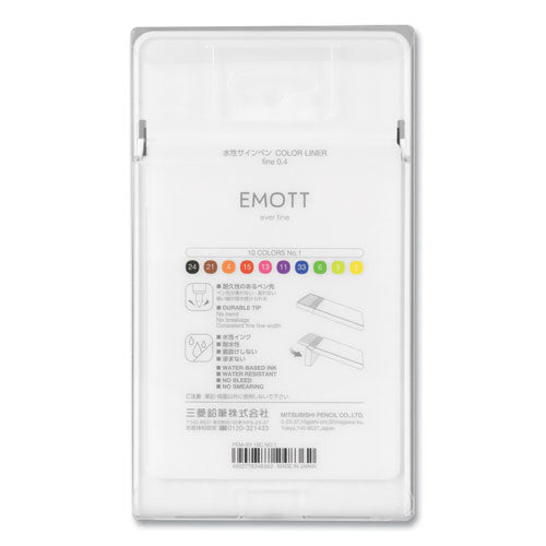 uniball EMOTT Porous Point Pen, Stick, Fine 0.4 mm, Assorted Ink Colors, White Barrel, 10/Pack