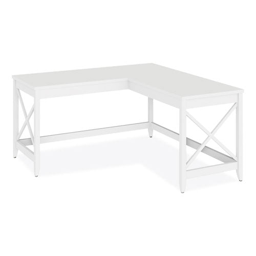 Workspace by Alera L-Shaped Farmhouse Desk, 58.27" x 58.27" x 29.53", White
