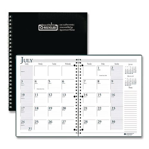 House of Doolittle Recycled Three-Hole Punched Wirebound Academic Monthly Planner, 11 x 8.5, Black Cover, 14-Month: July 2025 to Aug 2026