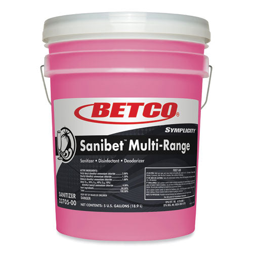 Betco Symplicity Sanibet Multi-Range Sanitizer Disinfectant Deodorizer, 5 gal Pail