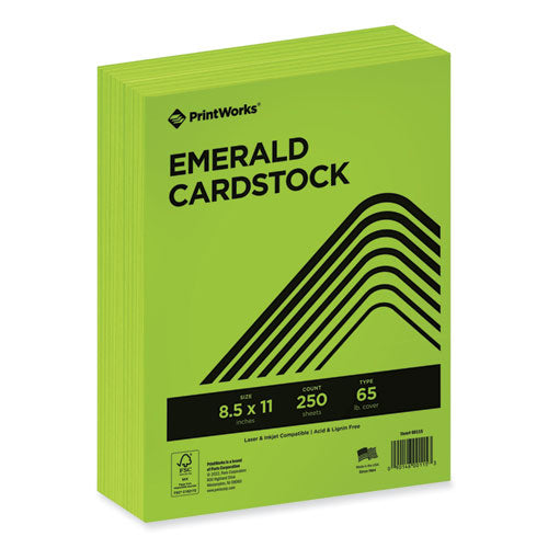 PrintWorks Professional Color Cardstock, 65 lb Cover Weight, 8.5 x 11, Emerald Green, 250/Ream
